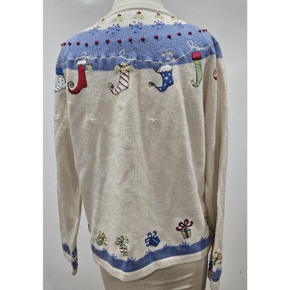 Vintage Ugly Sweater Croft Barrow Size Small 3D Embroidered Beaded Holiday Wool - Picture 2 of 11